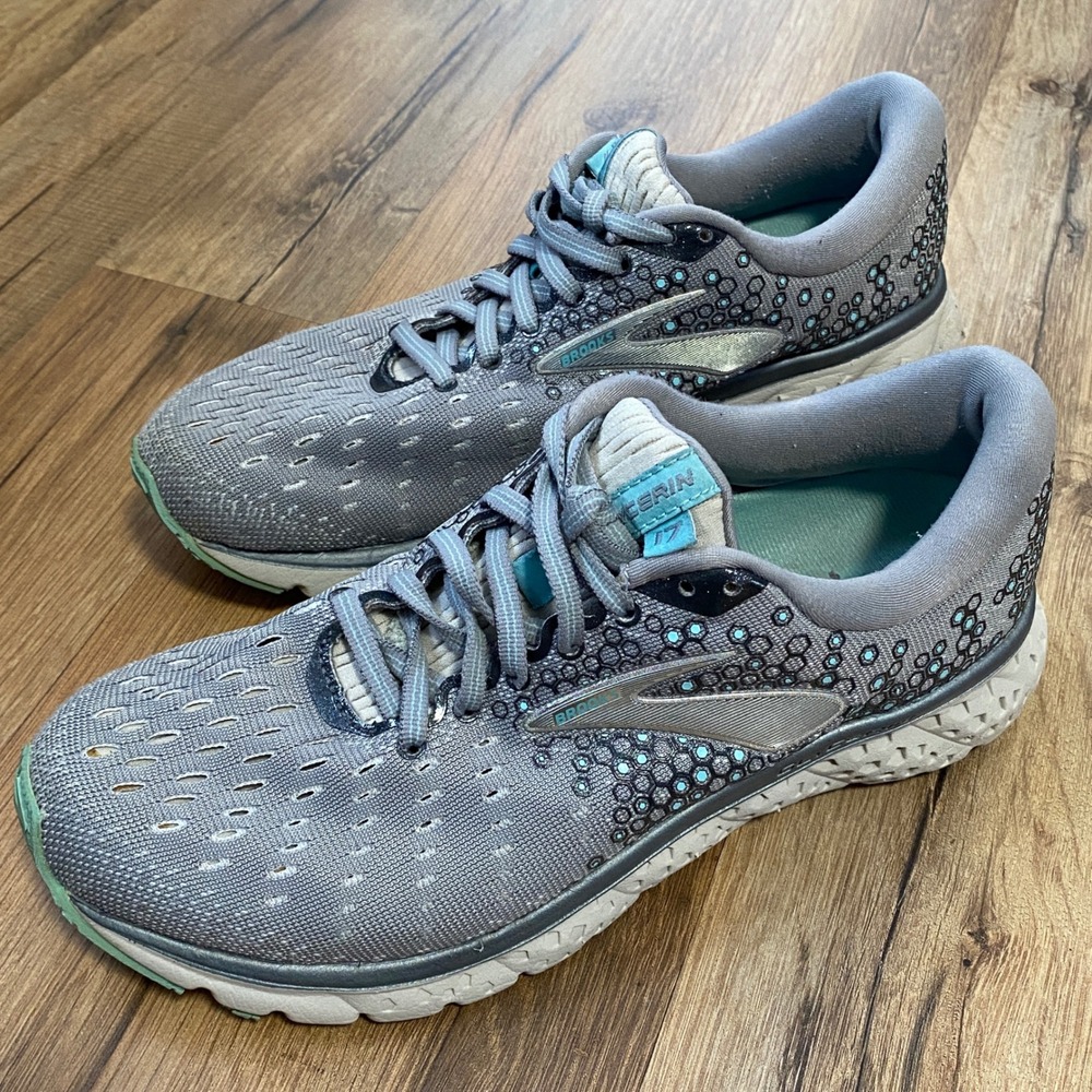 Brooks Glycerin 17 Womens Running Shoes Size 7.5 Wide Grey Teal 1202831D070